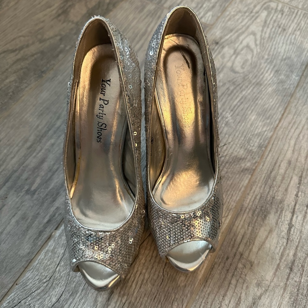 Your Party Shoes silver sequin heels